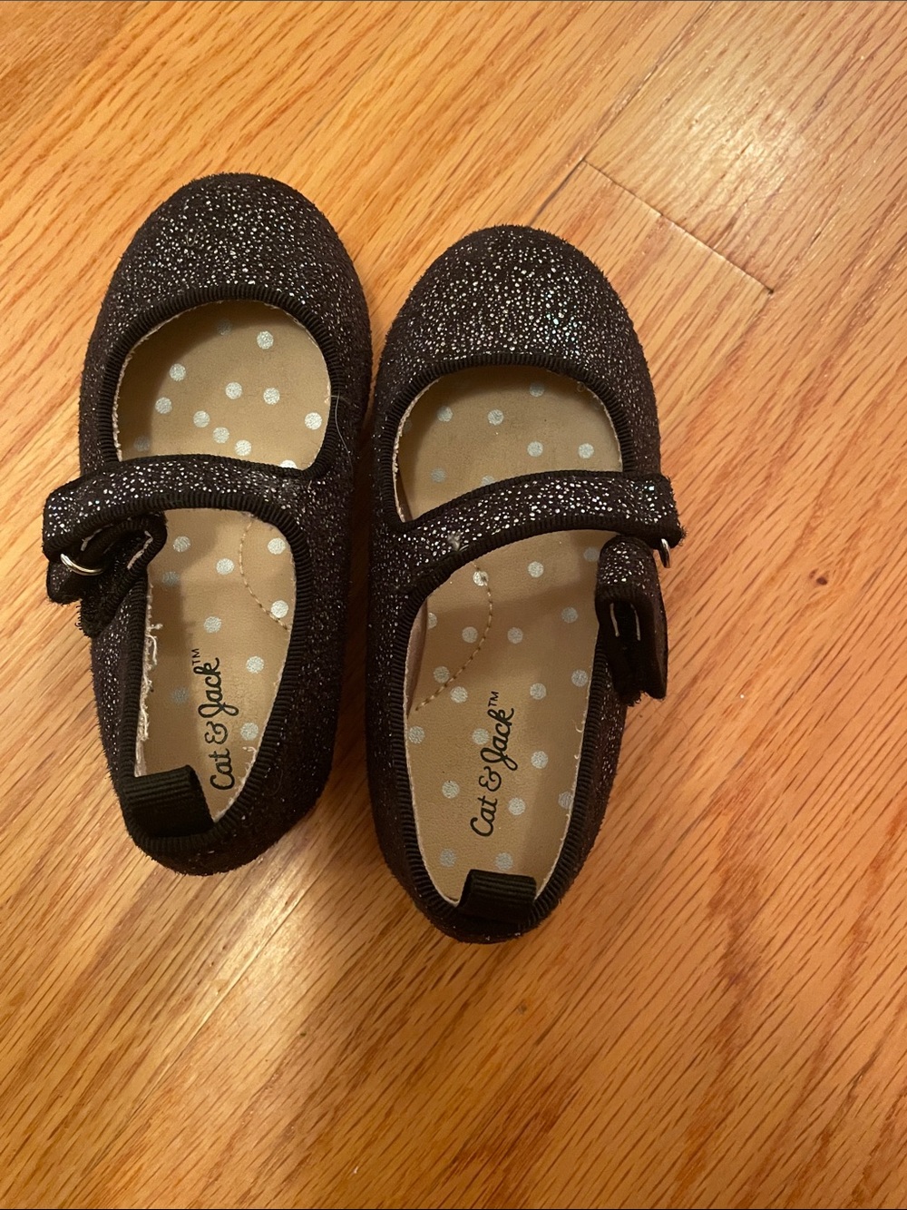 Cat & Jack Black Glitter Mary Janes with Bow